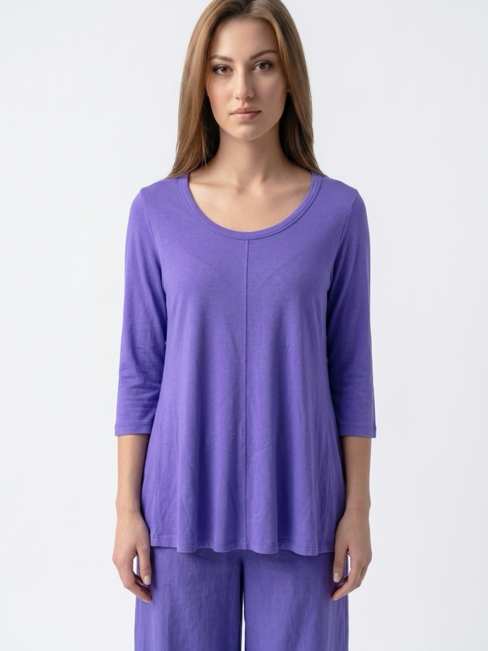 FLAX | Purple Stretch Scoop Neck 3/4 Sleeve A Line Tunic Top Womenβs Size Medium
